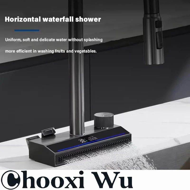 CHOOXIWU Waterfall Sink Faucet For Kitchen Hot Cold Mixer Wash Basin Multiple Water Outlets Rotation Flying Rain Tap Single Hole