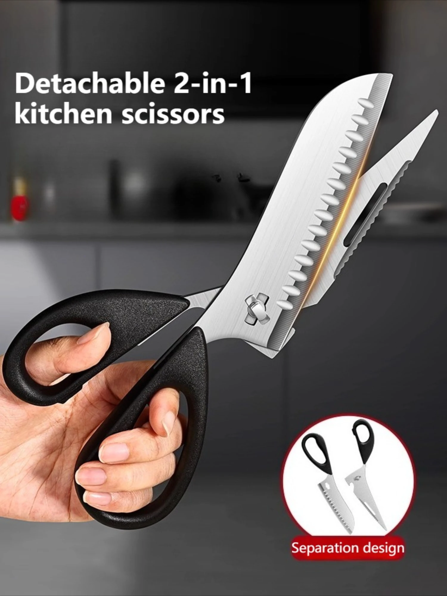 8-in-1 Heavy-Duty Multifunctional Kitchen Scissors - Stainless Steel Detachable Blade Locking System for Meat, Fish, Poultry