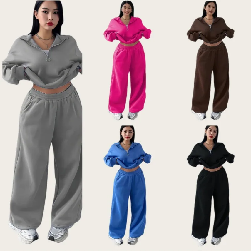 Casual Matching Set Pants Full Length with Commuter Winter Patchwork Zipper Long Sleeve Spring Elegant Women Matching Sets