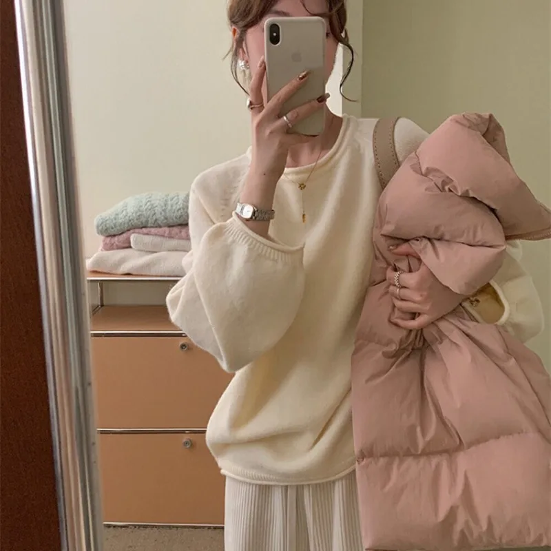 2025 automne et hiver frais, doux, à la mode Style fille sweat à capuche tricoté col rond décontracté chaud à manches longues pull pull