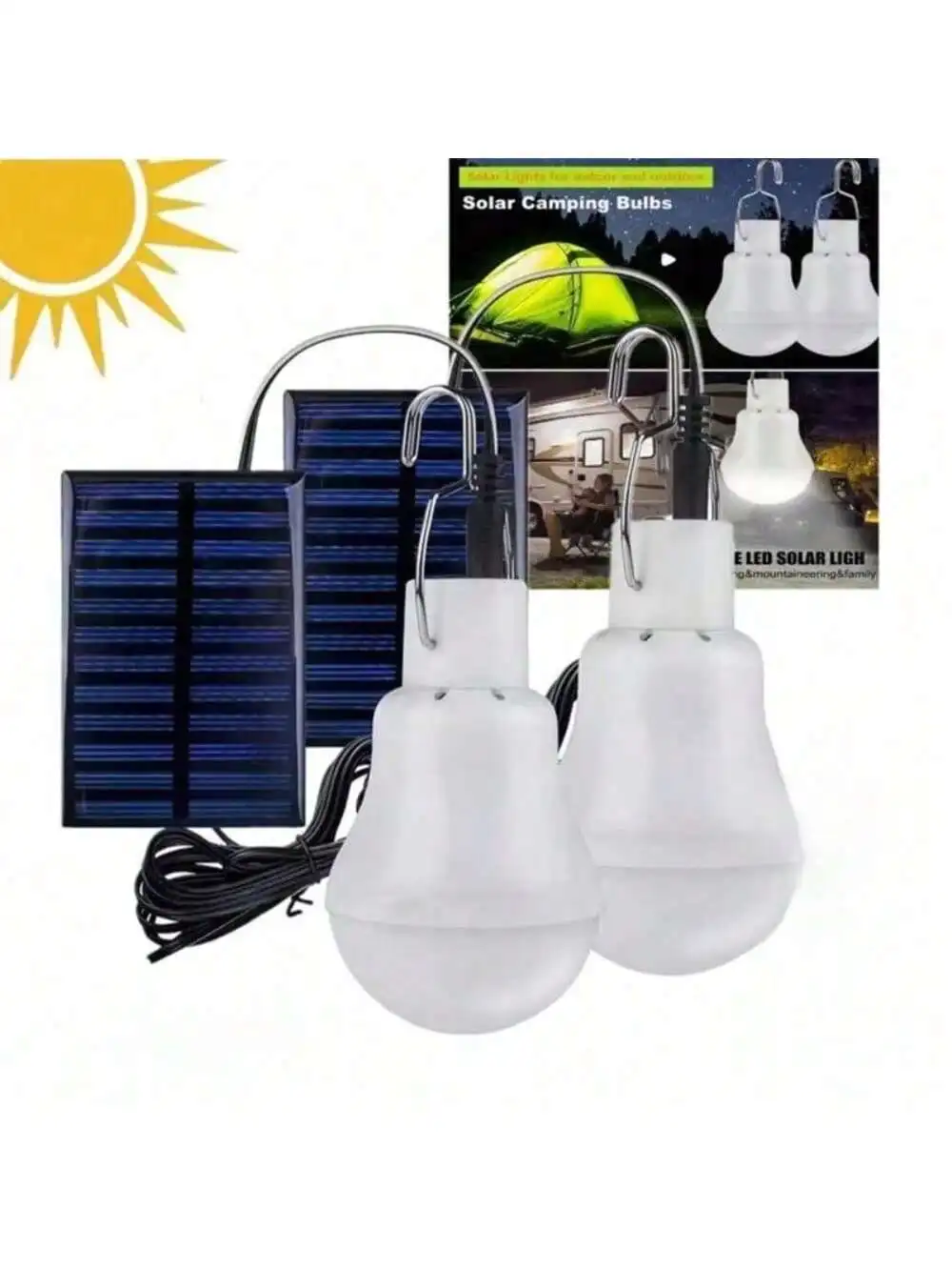 Solar Light Bulb with Hook Portable LED Hanging Lamp IP44 Waterproof Solar Powered Outdoor Light for Garden Camping Emergency Fi