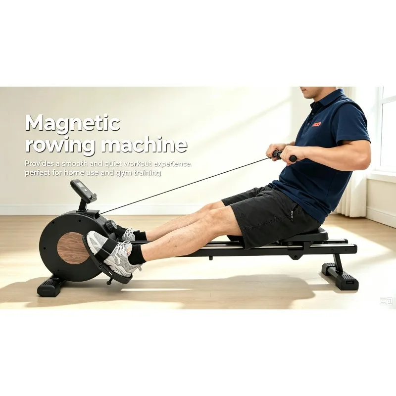 【2026】Magnetic Control Silent Wood Grain Rowing Machine, Full-Body Fat Burning At Home, Adjustable Magnetic Foldable Rowing Mach