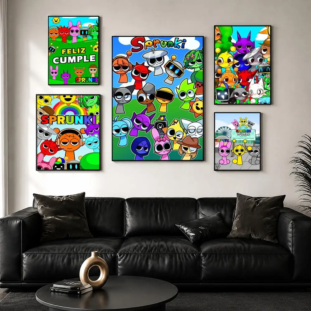 Game S-Sprunki Cute Poster Sticker Self Adhesive for Playroom Bedroom Hallway Home Wall Art Decor Gift