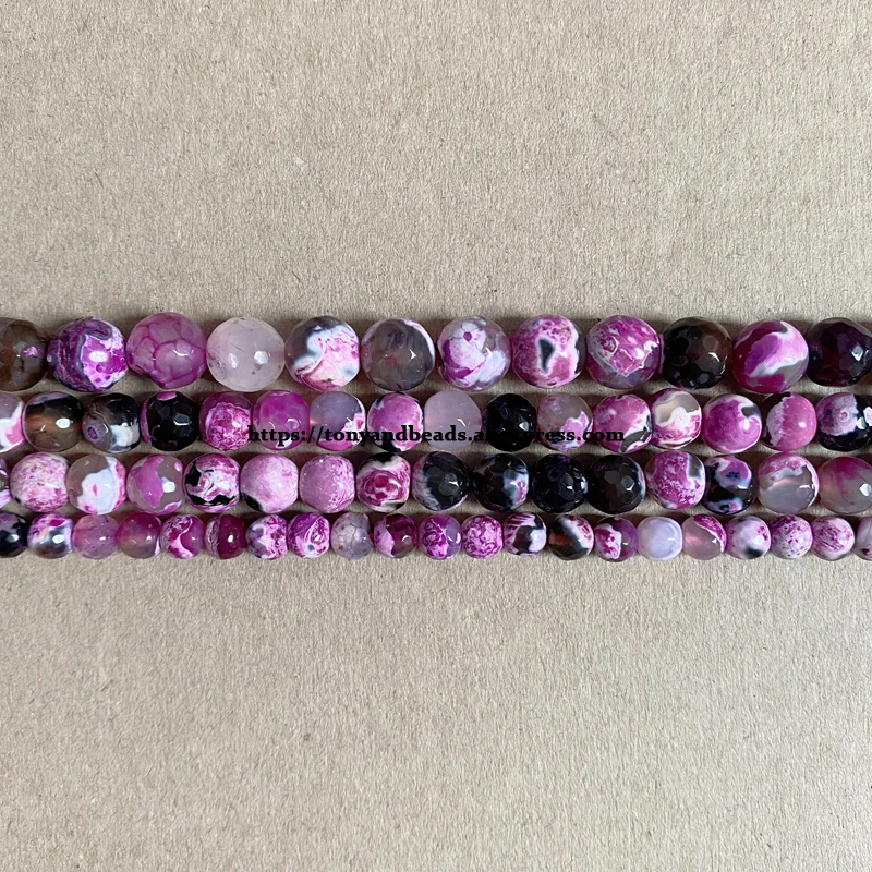 Natural Stone New Faceted Magenta Fire Agate Round Loose Beads 4 6 8 10 12MM Pick Size for Jewelry Making DIY