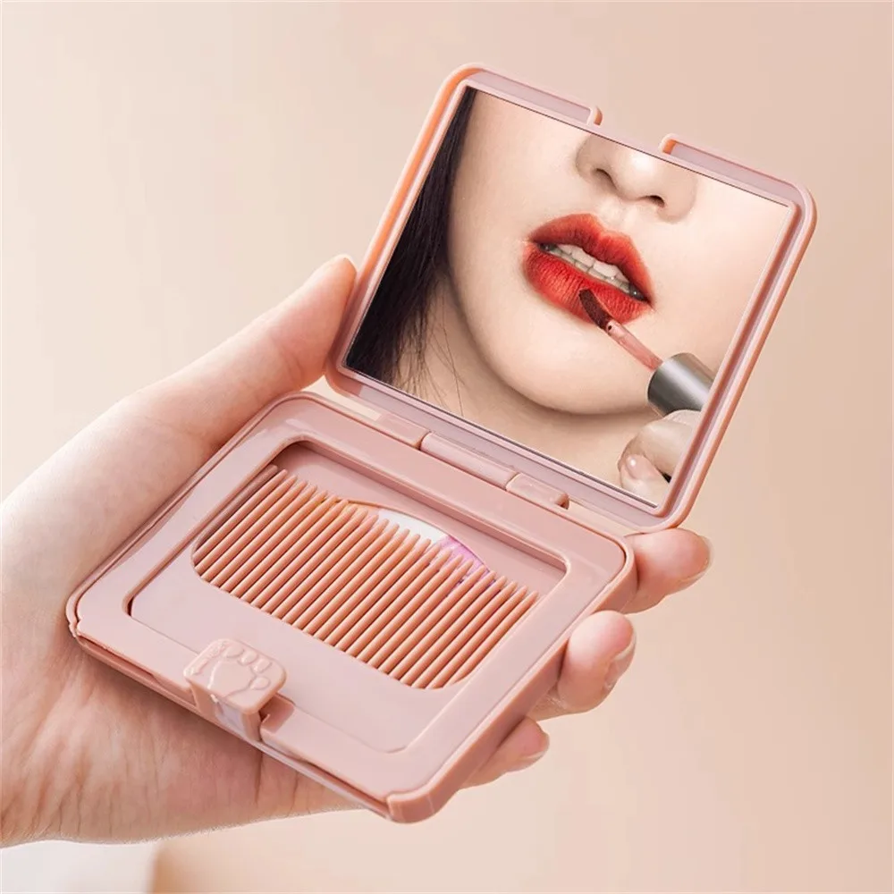 Miroir de Maquillage Pliable avec Peigne, Portable, Créatif, de Poche, Rectangulaire, Cosmétique, Document Aléatoire, pour Femme