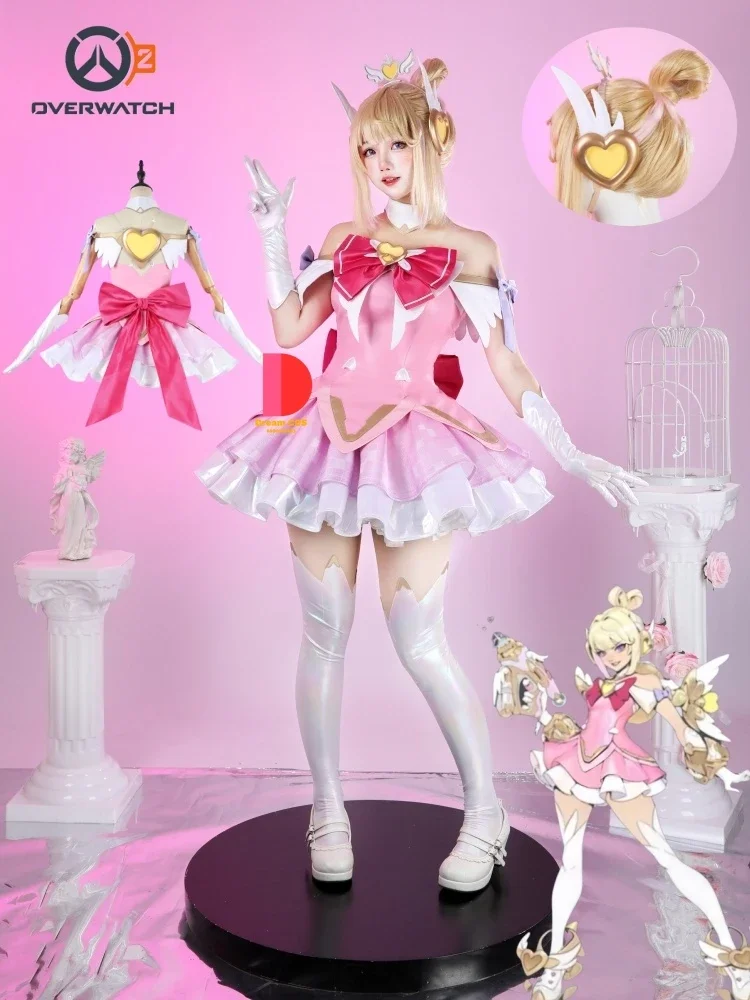 

CosplayGame Overwatch Juno Cosplay The Magic Girl Role Playing Costume Cute Anime Lolita Pink Dress for Women Halloween Party Un