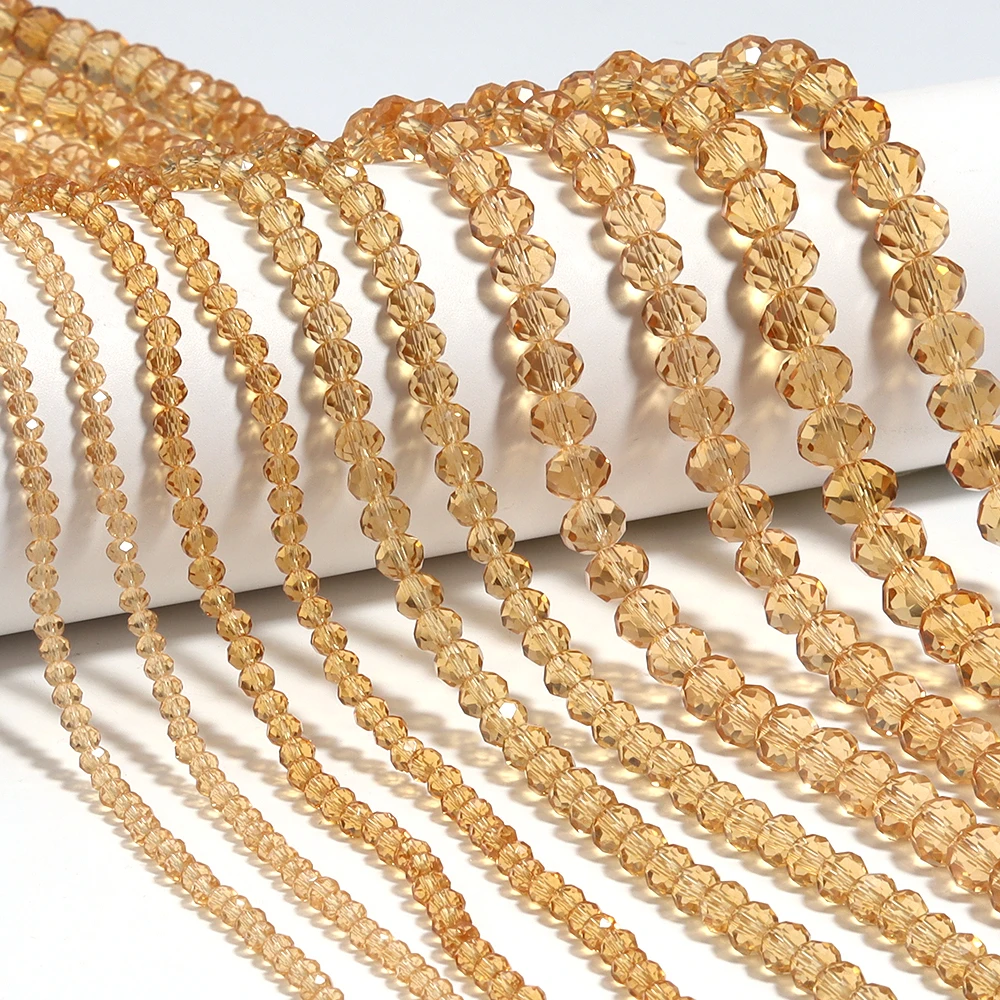 1 Strand Faceted Crystal Beads Champagne Color Glass Loose Beads For Jewelry Making DIY Bracelets Necklace Supplies 3/4/6/8/10mm