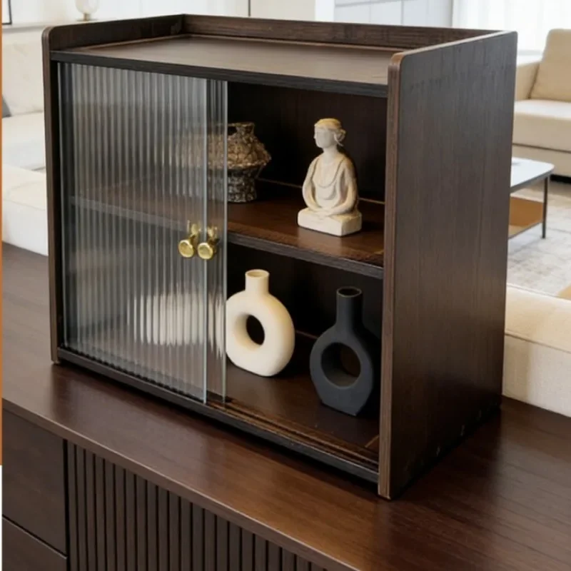 Premium Desktop Storage Rack, No Punching Cup Holder Ornament With Sliding Door, Living Room Finishing Dust Locker Factory