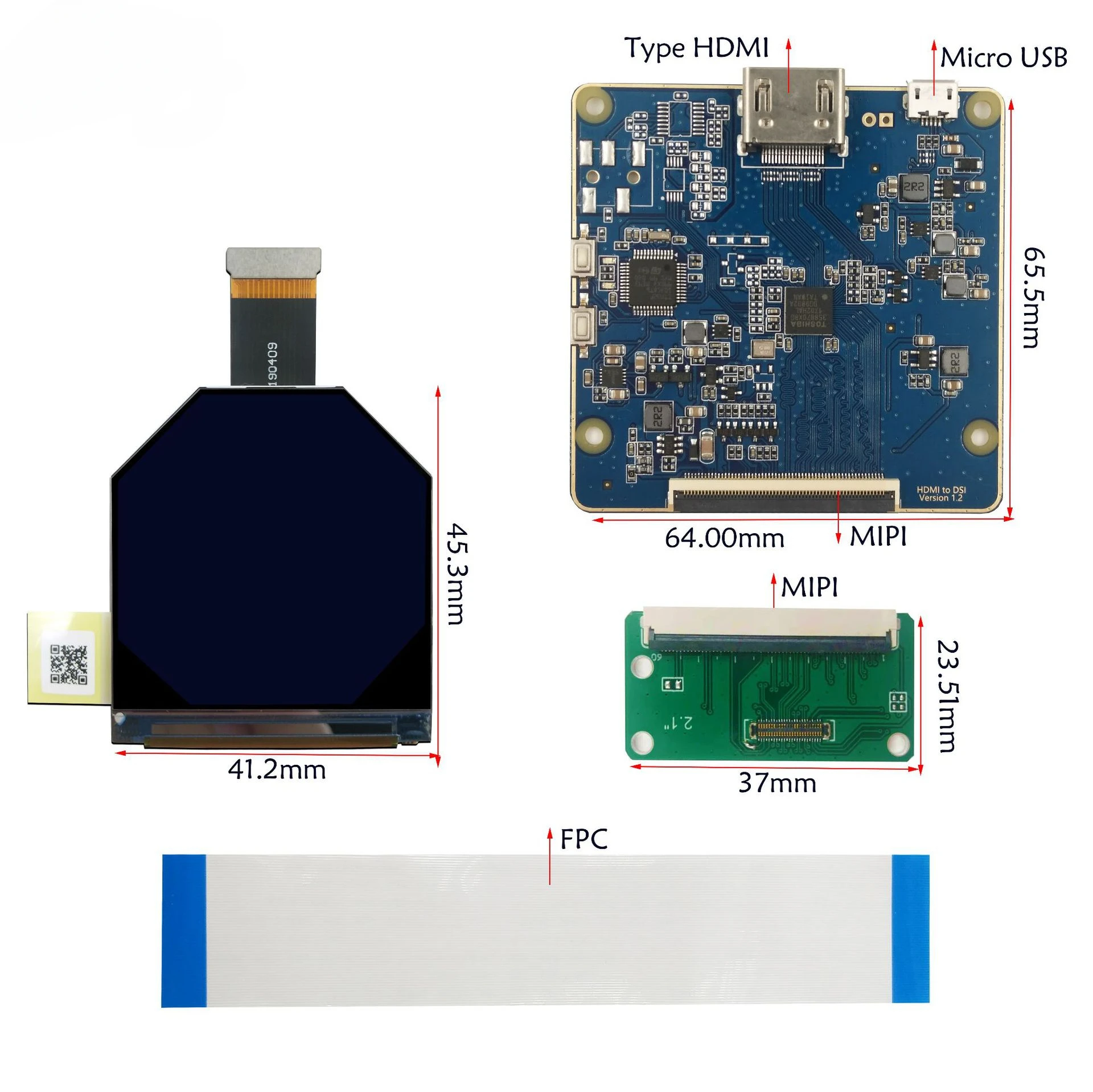 2.1นิ้ว1600 * 1600TFT ความละเอียดสูง HDMI TO MIPI แผงไดรเวอร์ vr/ar แสดงผลการมองเห็นได้ในเวลากลางคืน