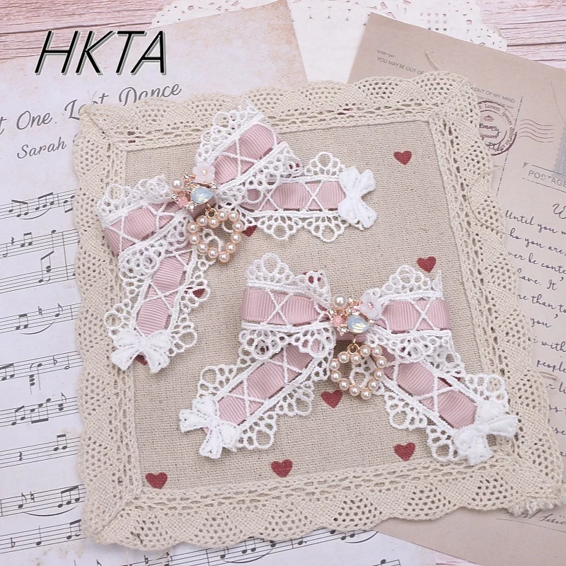 Handmade Japanese Mine Series Hairpins Sweet Cute Lace Ribbon Cross Side Clip Lolita Girl Pair Hair Clips Women Hair Accessories