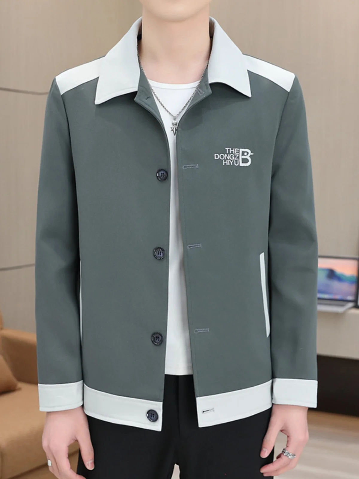 

Мужская повседневная куртка свободного кроя, немнущаяся, однотонная, с отложным воротником, рабочая одежда из полиэстера, молодежная модная осенне-весенняя куртка