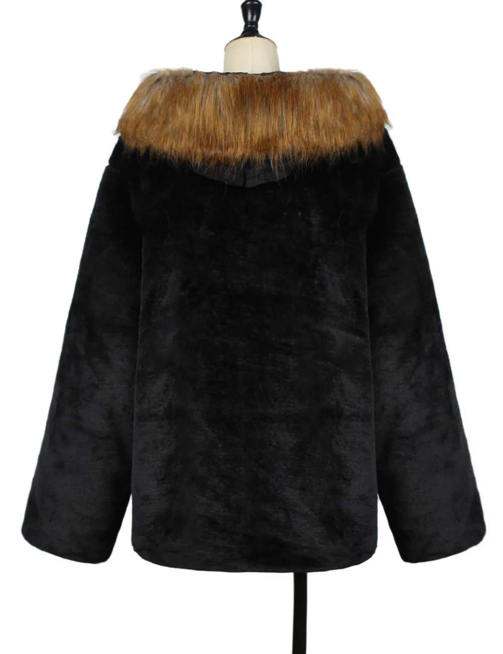 2025 Europe and America New Fashion Men's Black Casual Trendy Simple Basic Loose Long Sleeve Hooded Faux Fur Coats Male Clothes
