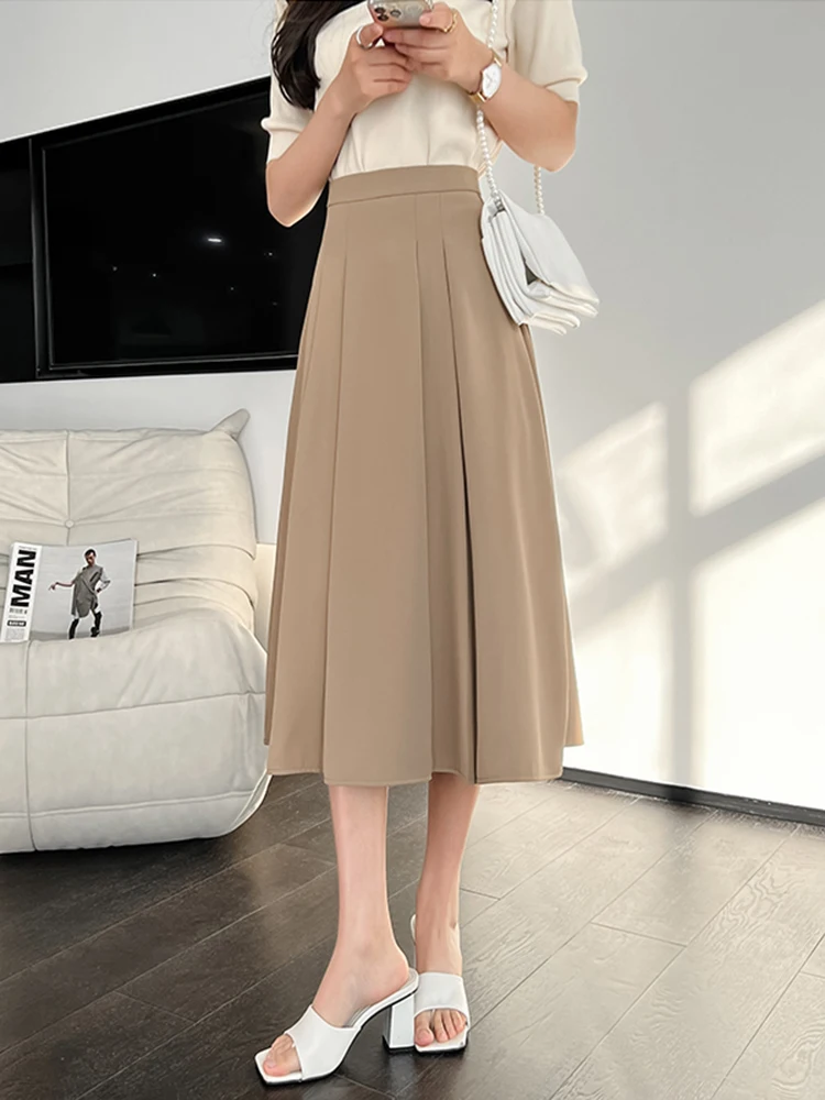 

Design Sensation Women's Skirt Spring Faion High Waist Slim A-Line Pleated Long Skirt Casual Sle Home Daily Le...