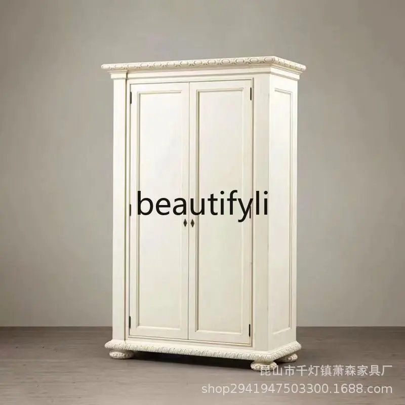 

American Country Style Bedroom Creative Solid Wood Wardrobe Simple Oak Carved Vintage Distressed Dresser