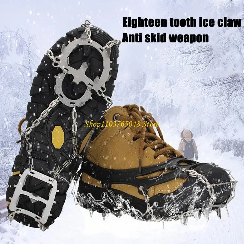 R53E Ice Cleat Crampon, 18 Spikes Stainless Anti-Slip Traction Grip, Safety Traction Microspikes for Walking Climbing Fishing