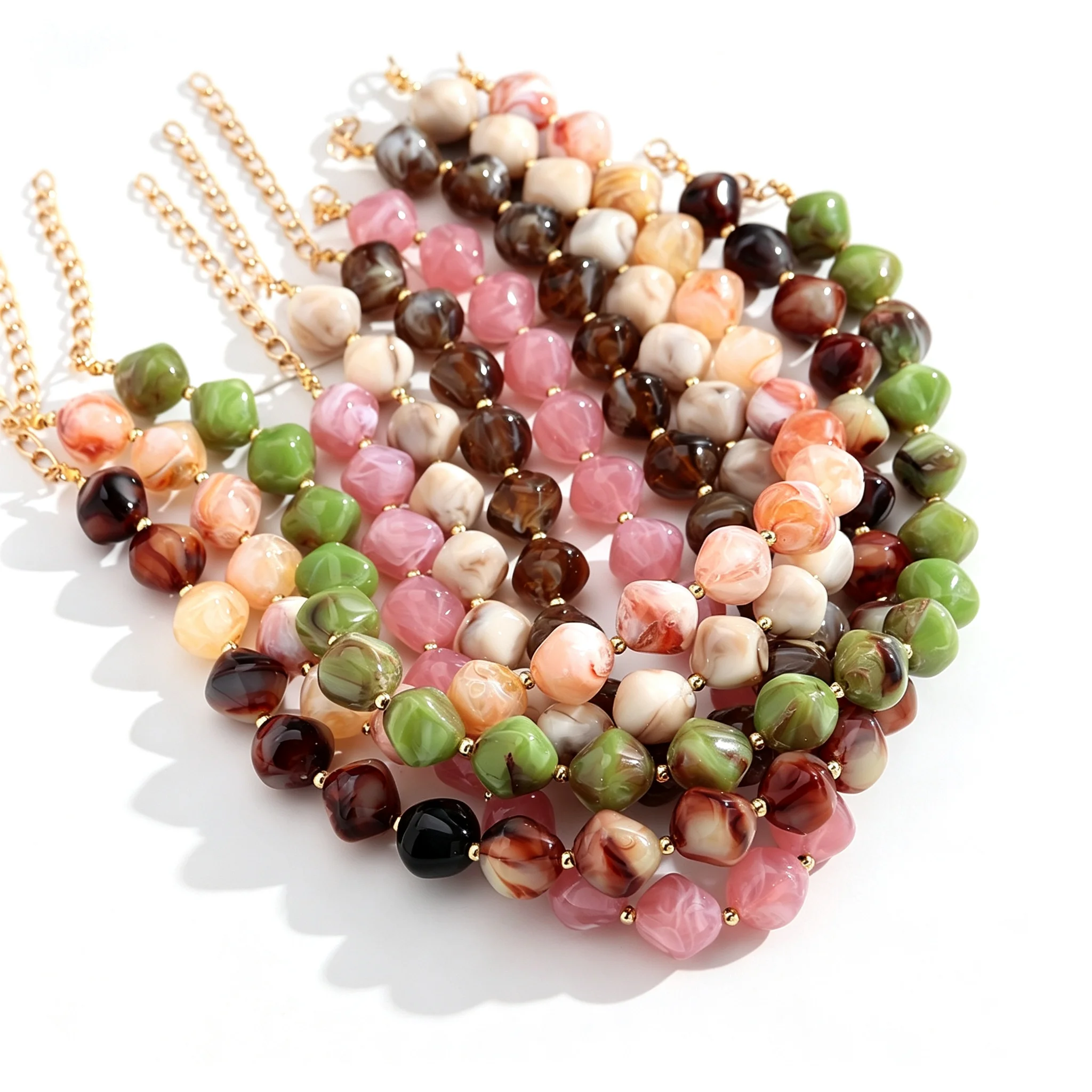 New Acrylic Marbled Irregular Beaded Choker Necklaces for Women Colorful Geometric Beads Collar Necklace Party Jewelry Gifts