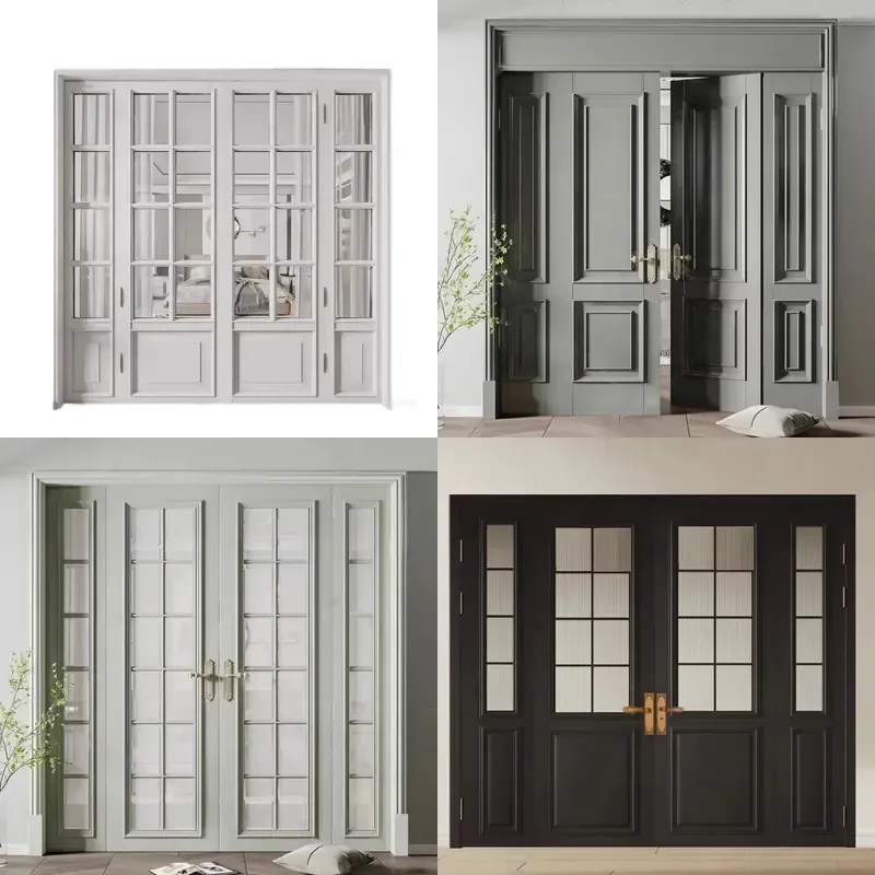 Modern Solid Wood Composite Painted Grille Door with Glass Partition and Fiberglass Mesh for Villa Kitchen