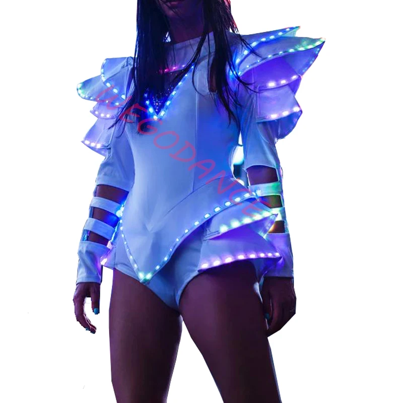 

New Light Luminous Clothes LED Costume Ballet Tutu Dresses Party Singer Performance Clothing Women Gogo Costume Lighting Leotard