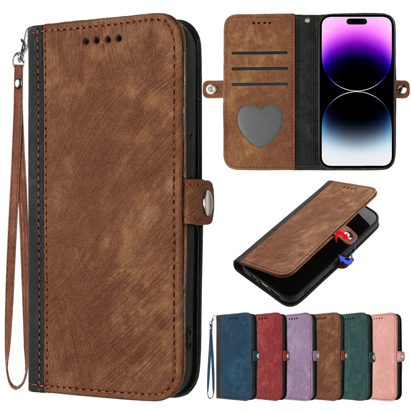 

For iPhone 15 Pro Max 15 14 Pro 13 Pro 12 Mini 11 Pro Max SE 2022 XS XR 8 7 6 Wallet Side Buckle Splicing Flip Over Leather Case