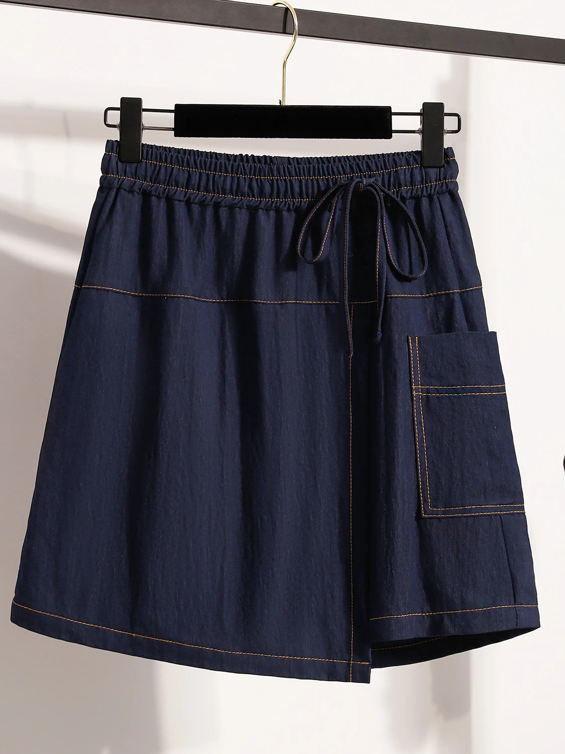 

Летняя юбка из шелкового денима больших размеров 2026 года, длиной до колена, с защитой от просвечивания, на эластичной талии, в корейском стиле, для повседневной носки