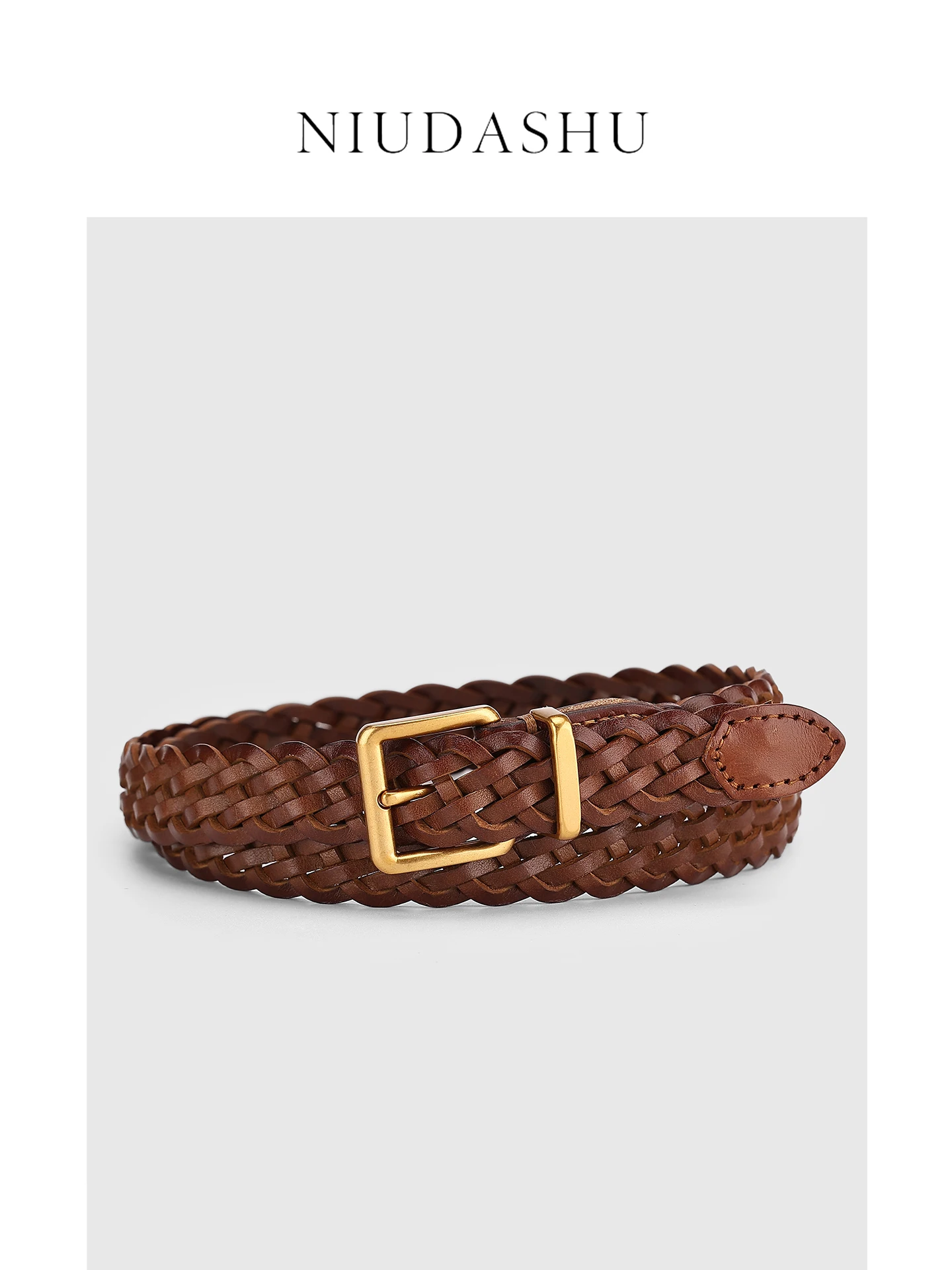 レディース装飾編み込みレザーベルト-シンプルで多用途なニードルバックルデザイン-トップレイヤー牛革-ジーンズ用-カジュアルファッションアクセサリー