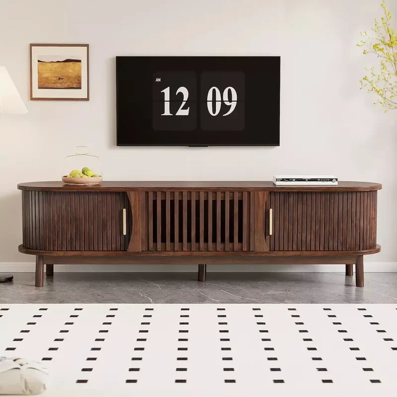 for New Custom Medieval Style Elegant Retro Simple Wood TV Cabinet with Rolling Shutter Door Storage Cabinet