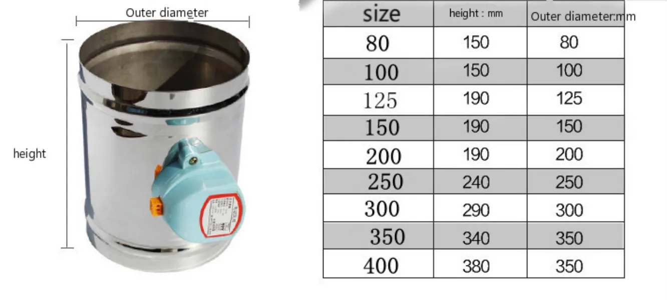 51- 150 mm Outer diameter  stainless steel air damper valve electric air duct motorized damper for  ventilation pipe valve 220V