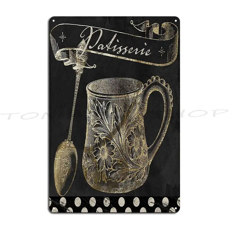 Bistro Parisienne Patisserie Gold Metal Plaque Kitchen Wall Mural Club Bar Customize Printing Tin Sign Poster