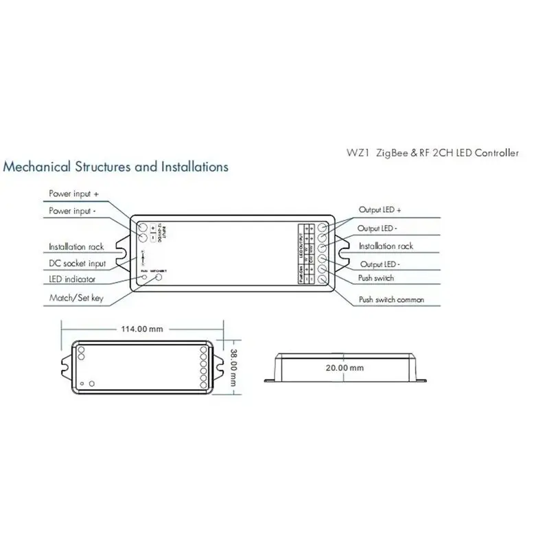 HOT-LED Strip Controller WZ1 2 Channels For Single Color CCT LED Strips Zigbee 3.0& RF 2 CH 12-36V Cloud Wireless Remote Control