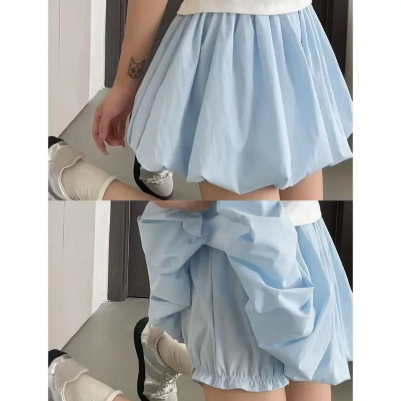High Waist Bubble Skort for Women Summer, Petite Friendly A‑Line Lantern Mini Skirt Slim Casual Puff Skort with Short Liner