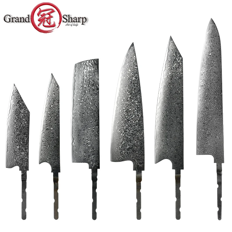 GRANDSHARP japoński kucharz noże pusty klucz DIY damaszek Steel VG10 noże kuchenne sztućce DIY nóż narzędzie do robienia bez uchwytu