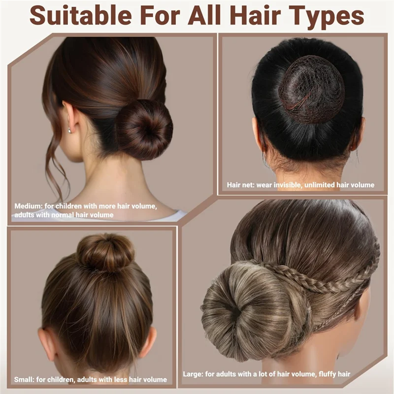

【New User-Coupon!】Bun Maker And Hair Nets Set,With 8 Bun Makers For Women, 10 Brown Invisibility Nets,5 Elastic Bands And 40 U P