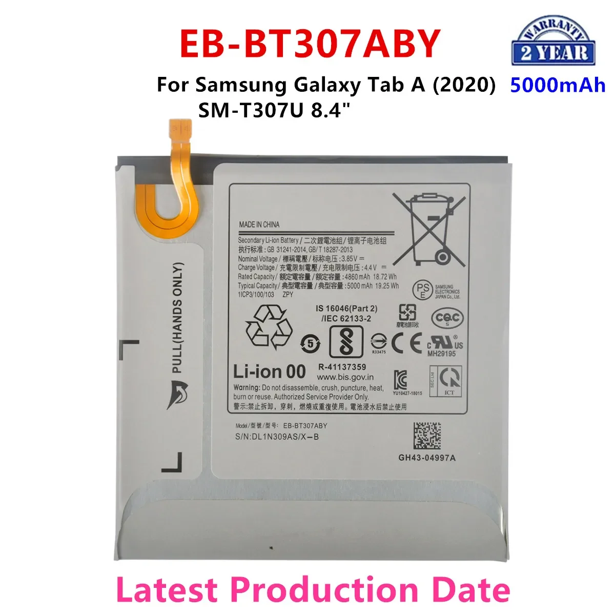 

Brand New EB-BT307ABY 5000mAh Replacement Battery For Samsung Galaxy Tab A (2020) SM-T307U 8.4" Tablet batteria