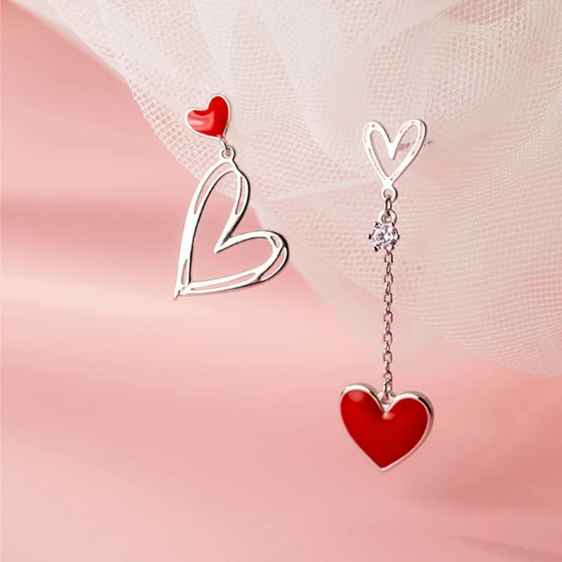Nueva moda pendientes de borla de circón con forma de corazón de amor para mujer, cadena larga de cristal brillante, pendiente colgante asimétrico, joyería de fiesta para chica