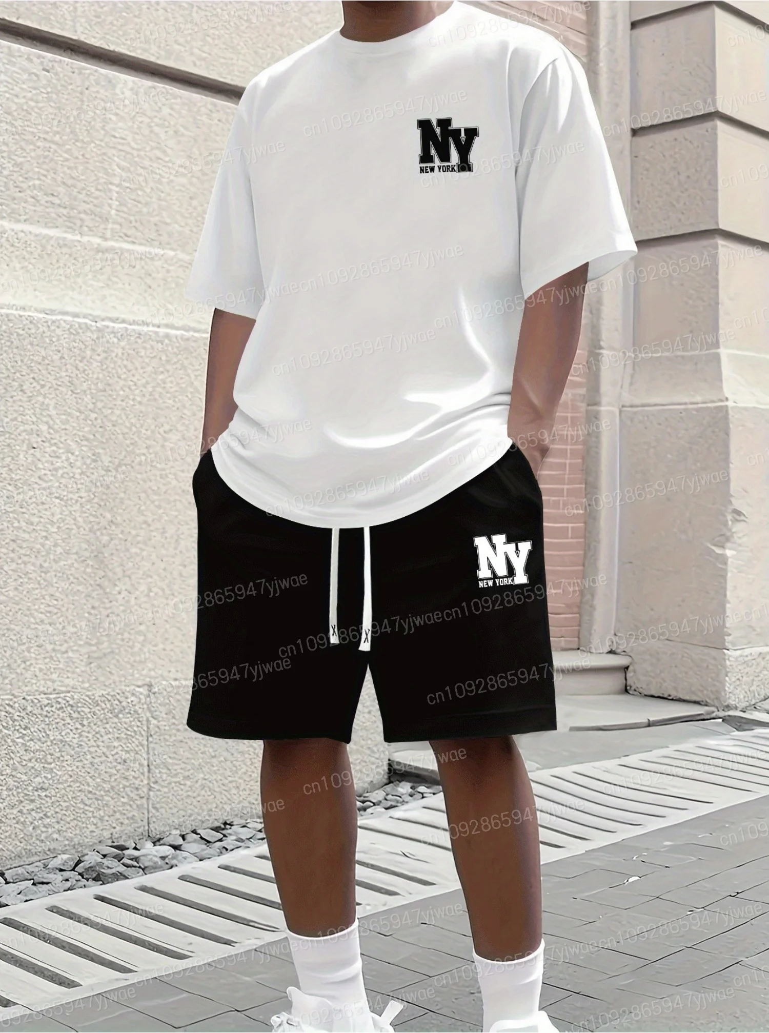 Summer Men's 2 Pieces Set Ny New York Adult Sportswear Fitness Set Men's Tracksuit 2 Pieces Set Oversized Clothes