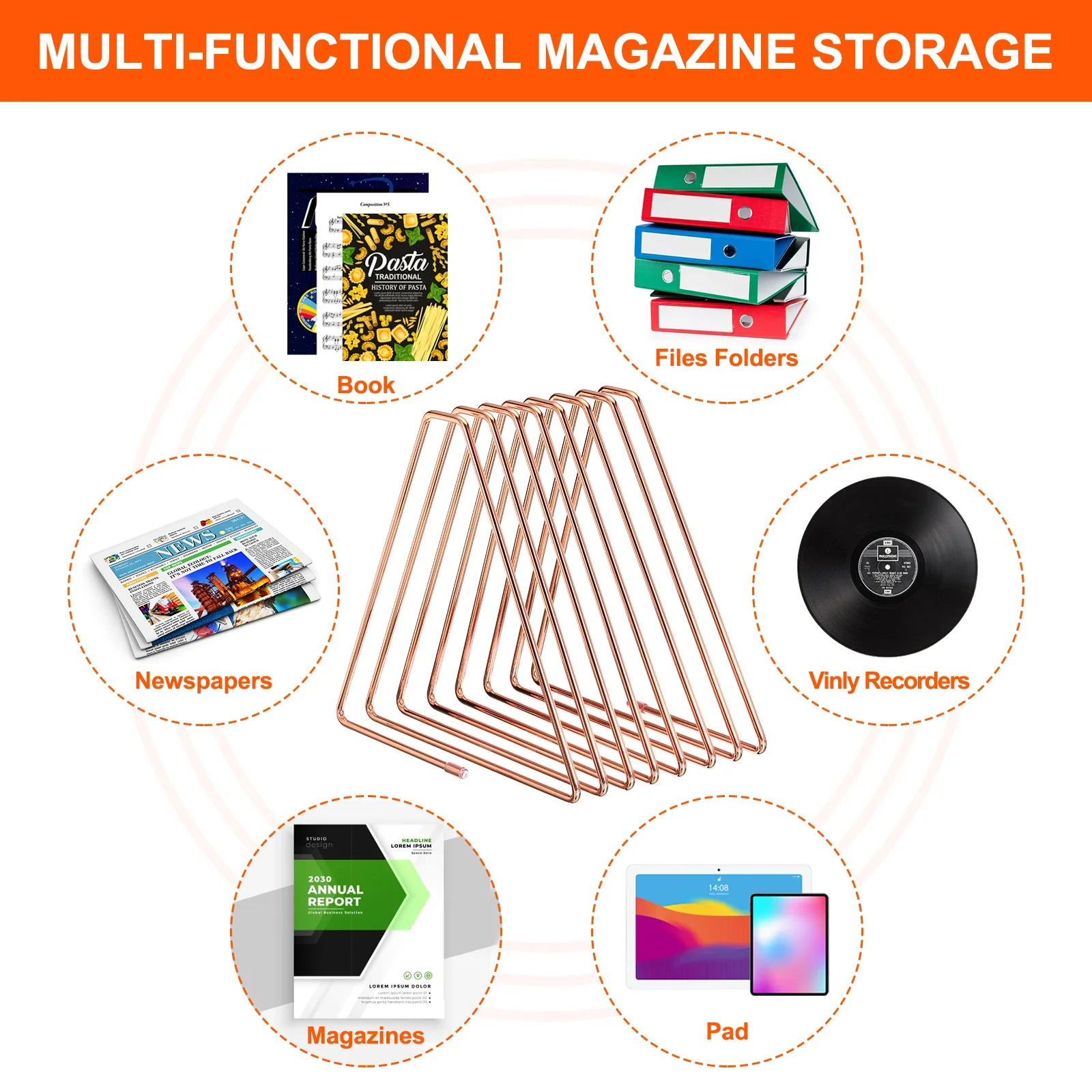 Triangle Desktop File Holder Rack Metal Vinyl Record Stand Holder Office File Organizer Triangle Bookshelf Decor for Desk Office