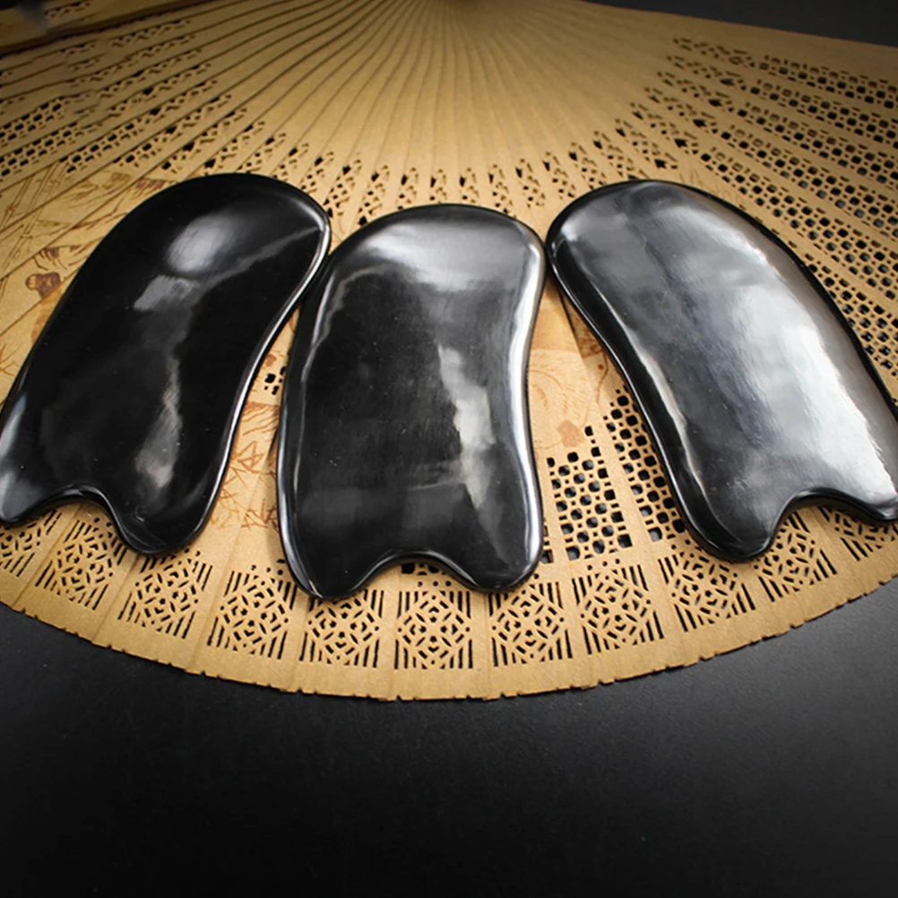 

2pcs Black Compact Guasha Board Portable Facial Massage Tool Ox Horn Massaging Stick For Home Salon Use Beauty Skin Care Durable