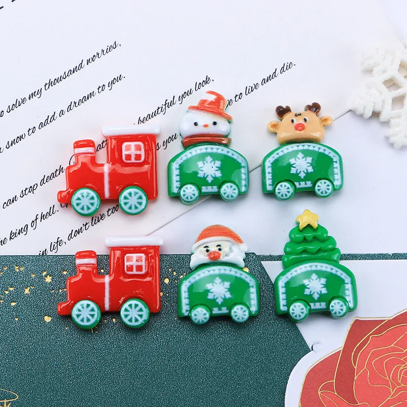 10 piece new cute train Christmas series flat back Cabochon scrapbook hair bow center decoration DIY accessories