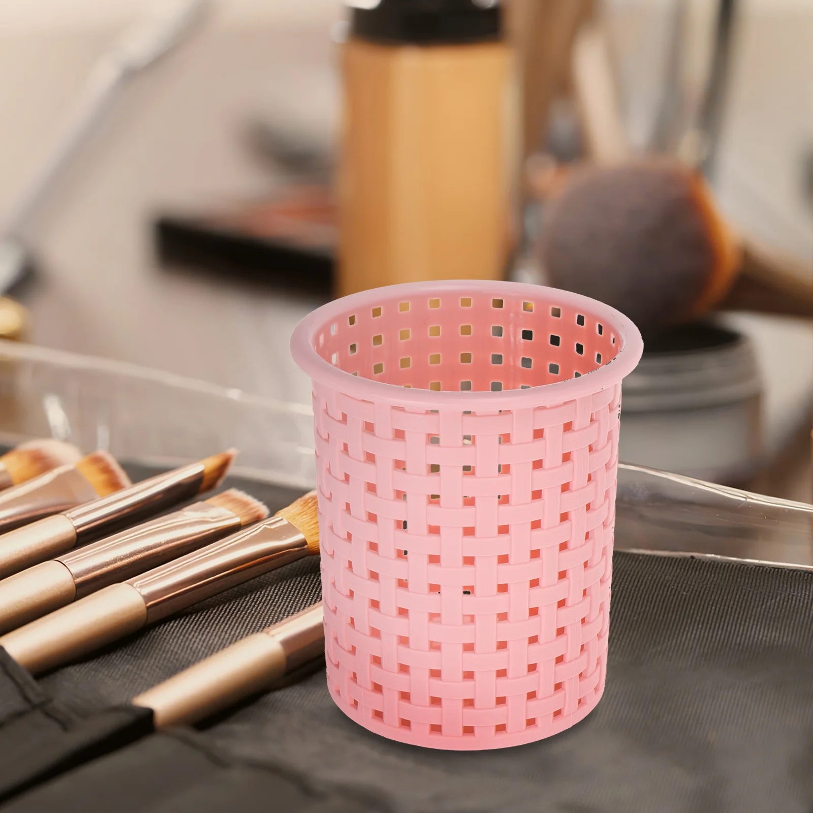 

Creative Faux Rattan Pen Holder Multifunctional Woven Desktop Pencil Makeup Brush Storage Organizer for Office Desk