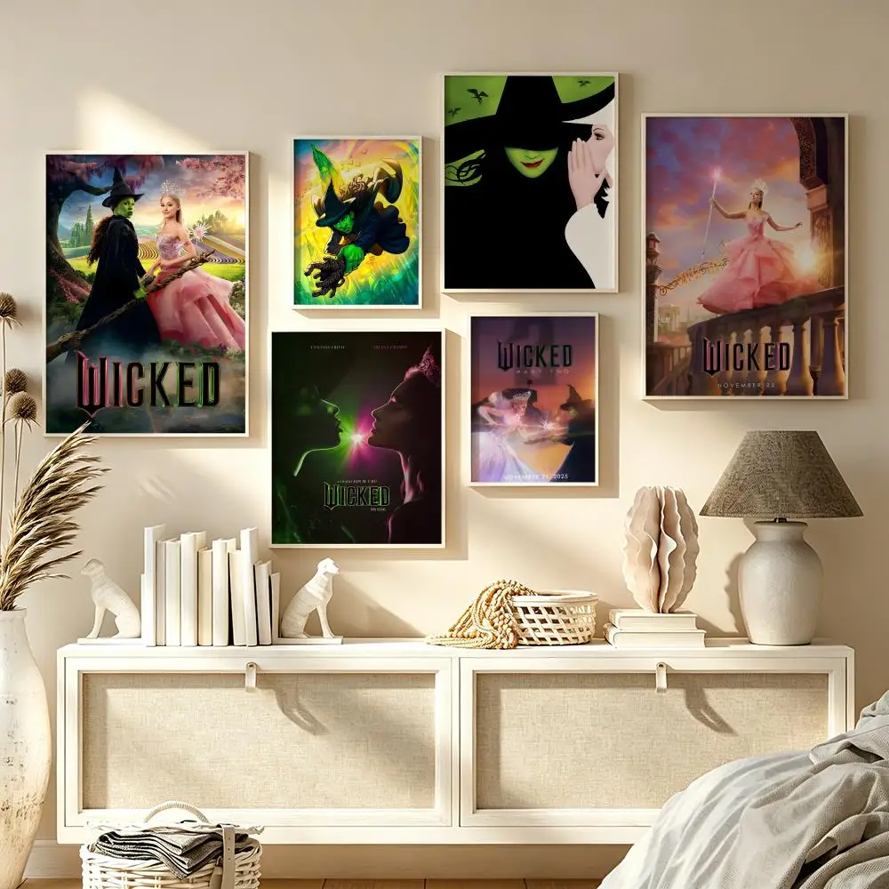 Póster de película clásica musical W-Wicked 2024, arte HD, adhesivo para pared, impermeable, decoración estética para el hogar, sala de estar, dormitorio, bar