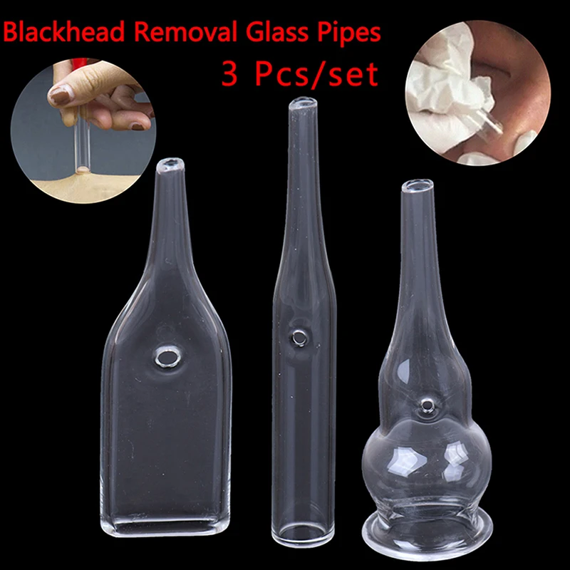 3Pcs/Set Blackhead Removal Glass Pipes Face Pore Cleanser Vacuum Extractor Tube