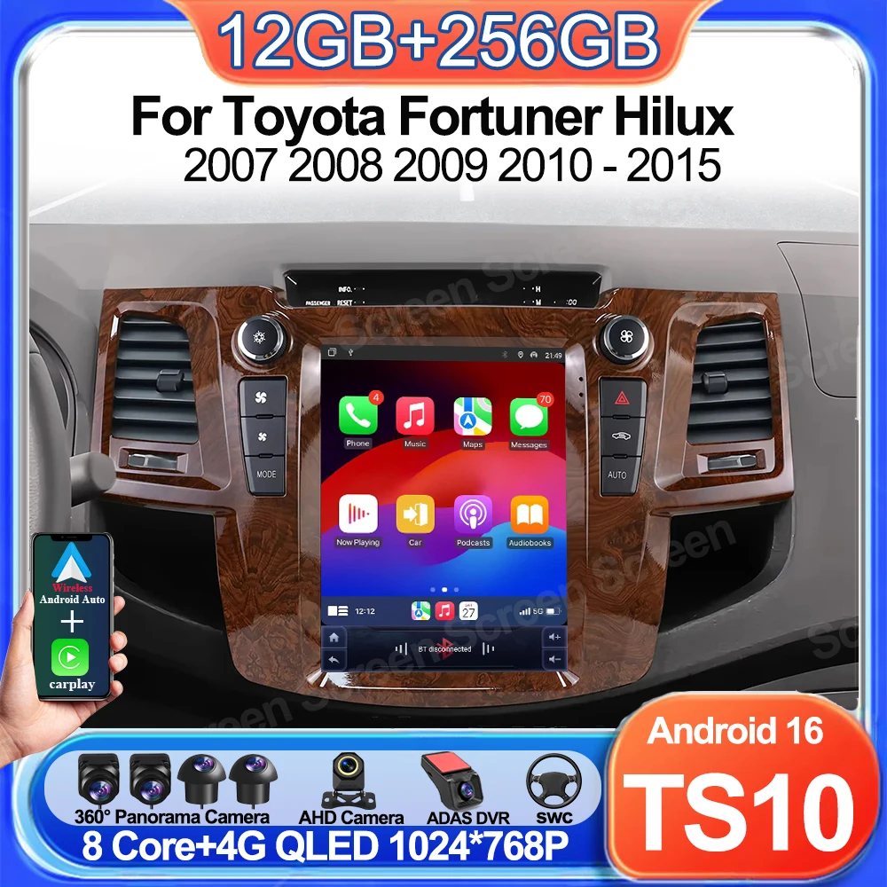 

9,7-дюймовый автомобильный радиоприемник для Toyota Fortuner Hilux 2007 2008 2009 2010-2015 Android 16, мультимедийный видеоплеер, GPS-навигация, Carplay