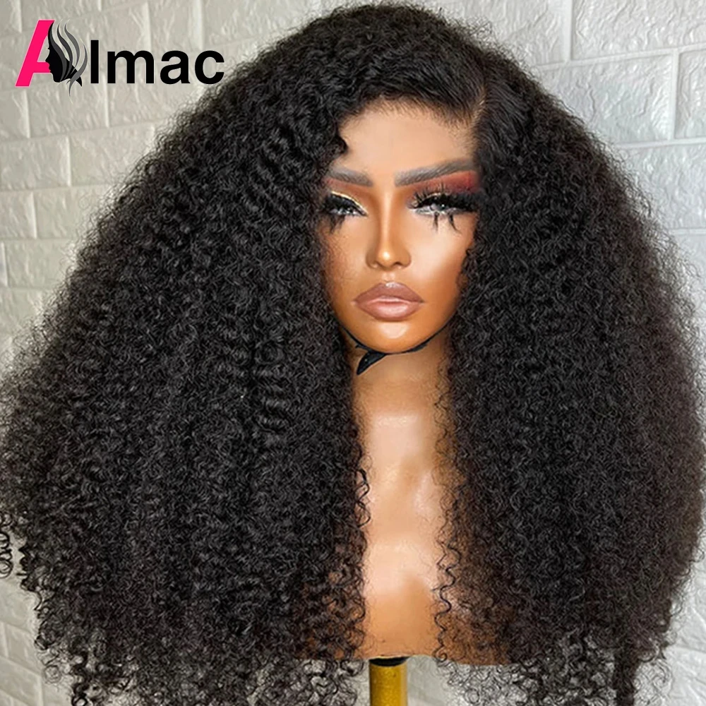 

300% Density Kinky Curly Human Hair Wig For Women Raw Indian Hair 13X4 Hd Transparent Lace Frontal Wig 12-30 Inch Natural Color