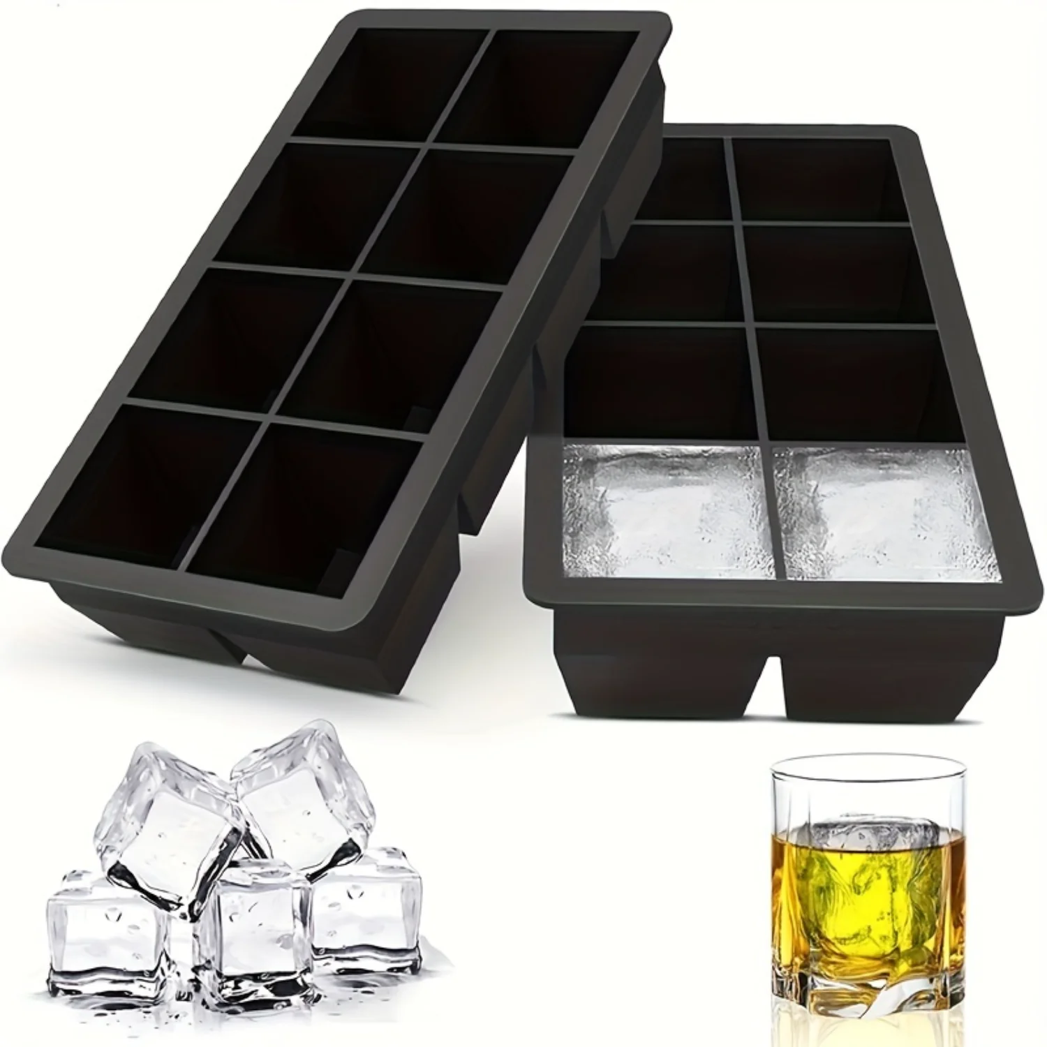 Large Silicone Ice Cube Tray Mold, BPA Free, Food Grade Ice Cube Mold, Flexible, 8 Holes Easy Release Slow Melt Ice For Whiskey