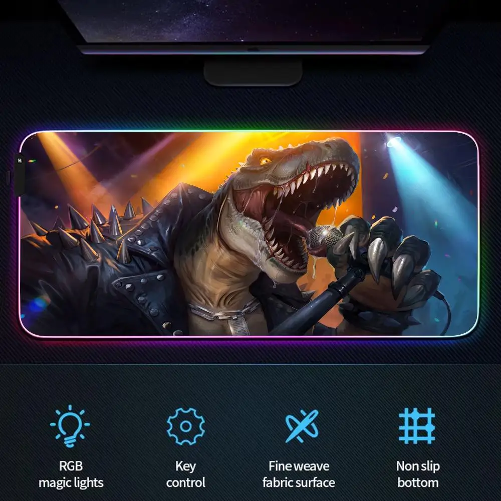 RGB ماوس الوسادة الغناء Tyrannosaurus ريكس الألعاب حصيرة المطاط المضادة للانزلاق حصيرة مكتبية LED توهج الألعاب لوحة المفاتيح ماوس ملحقات الكمبيوتر