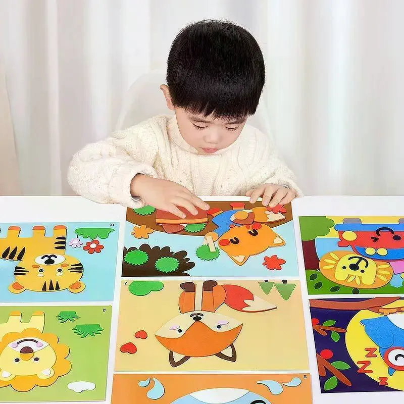 10Pcs 3D EVA Foam Sticker Puzzle Game DIY Cartoon Animal Craft Kids Drawing Learning Education Toys For Children Gifts