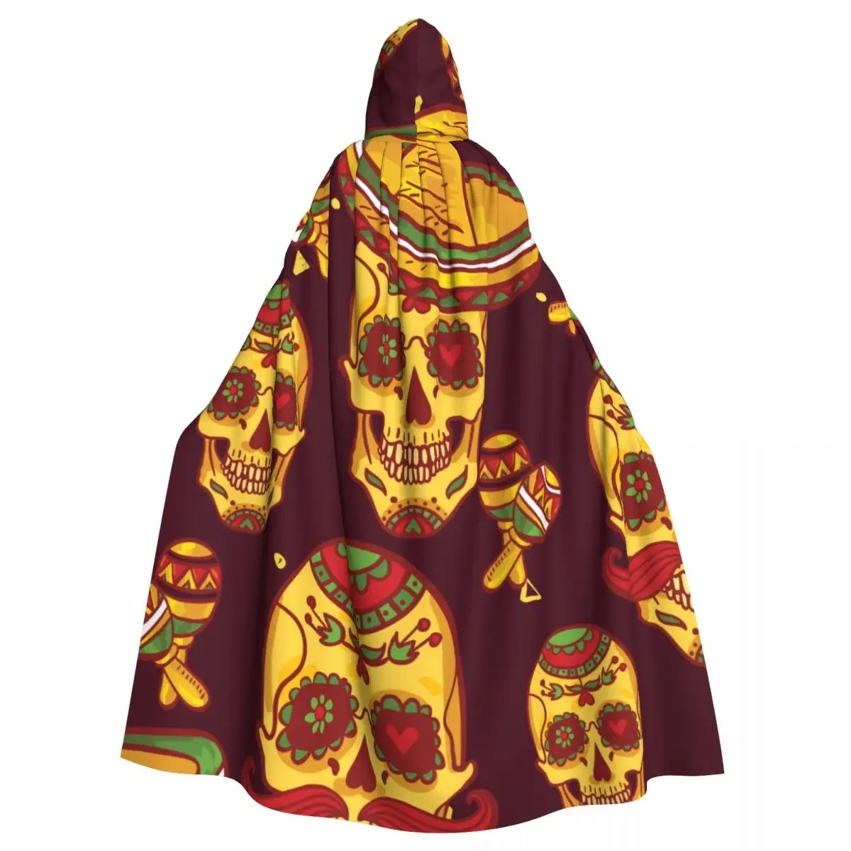 Adult Vampire Cape Hooded Robe Cinco De Mayo Skull In Sombrero Day Of The Dead Halloween Full Length Cosplay