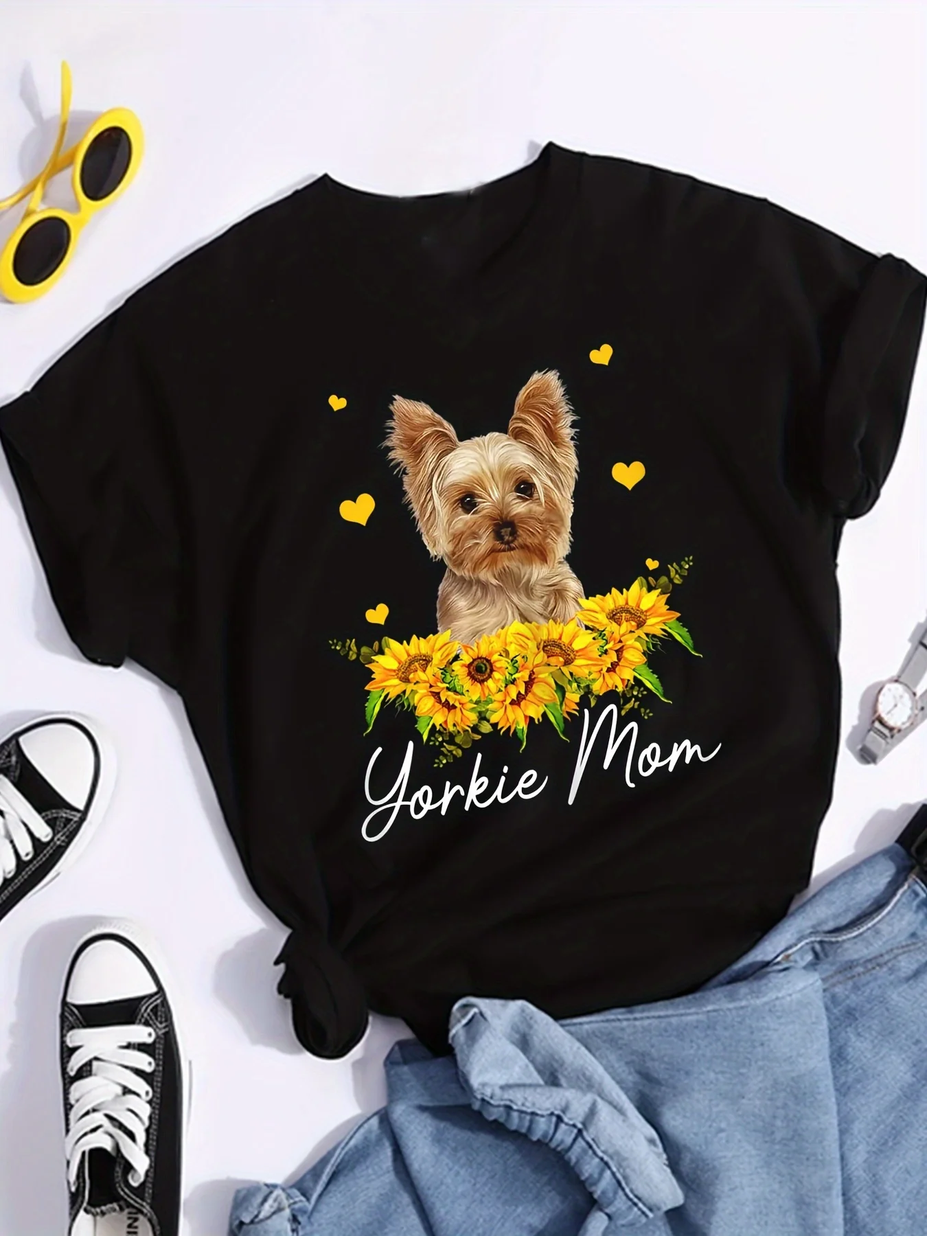 Yorkie Mom Women\'s T-shirt Short Sleeve Tees Women New Style Women\'s T shirt Tee Tops Fashion Clothing tops for women t-shirts