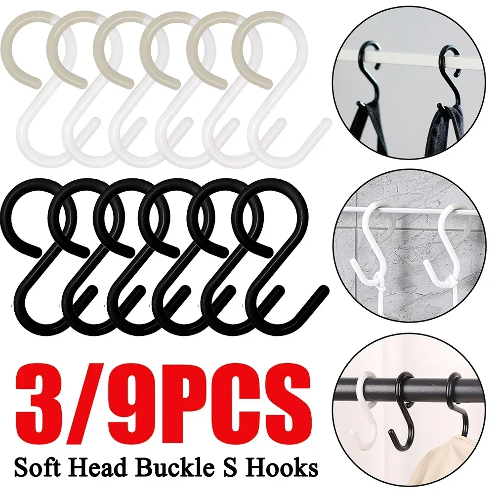 S-Shaped Hooks Soft Head Buckle Easy Twist Wardrobe Railing Portable Hanging Storage Link Kitchen Bathroom Organizer Holder Wall