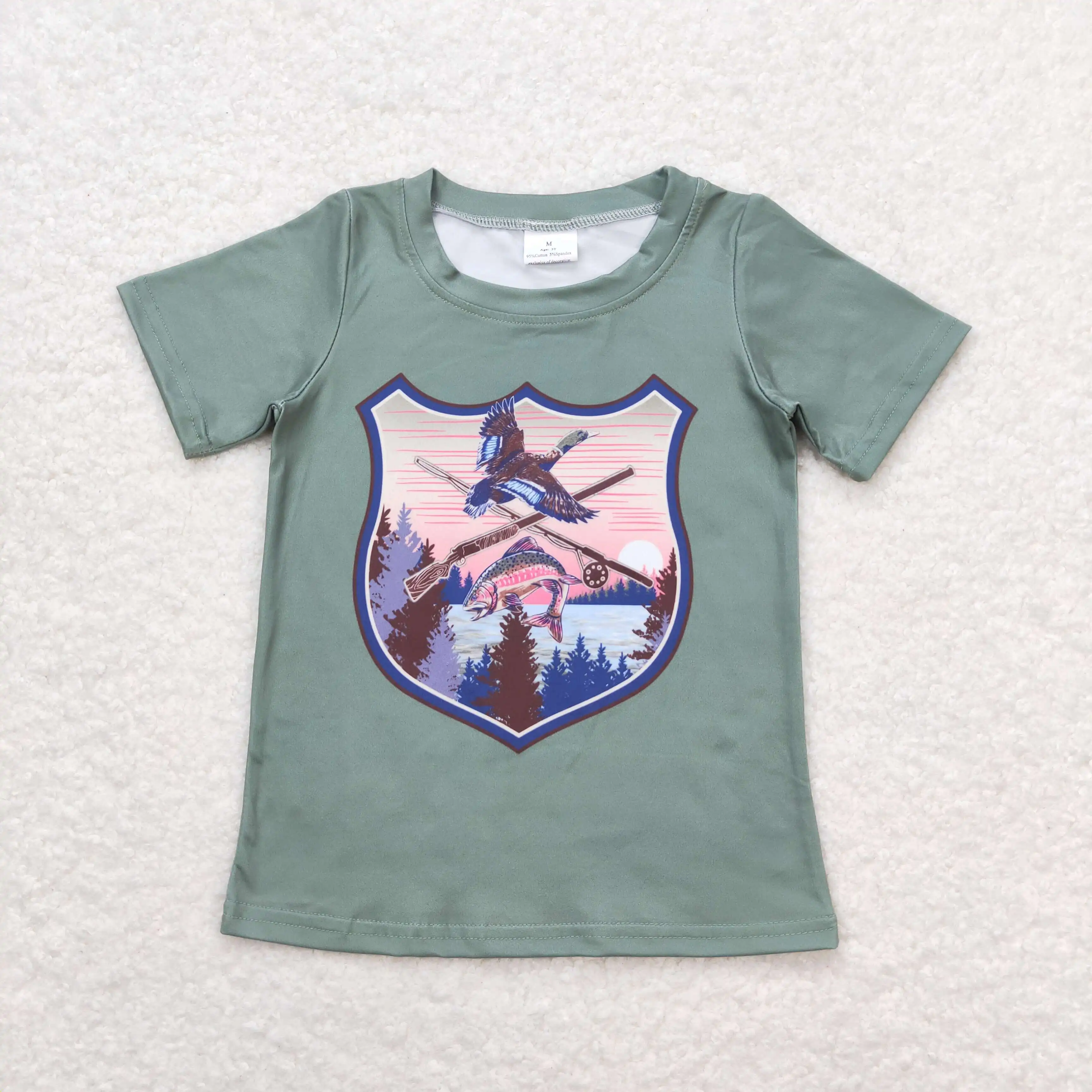 

z913-10 BT0465 Wholesale baby boys clothes Duck Green Short Sleeve Top Toddler Summer Boutique top boys clothing Shirt